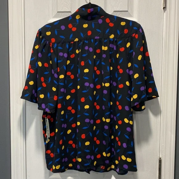 NEW ModCloth Cherry Print Bow Top Size Large Retro NWT - Picture 7 of 11